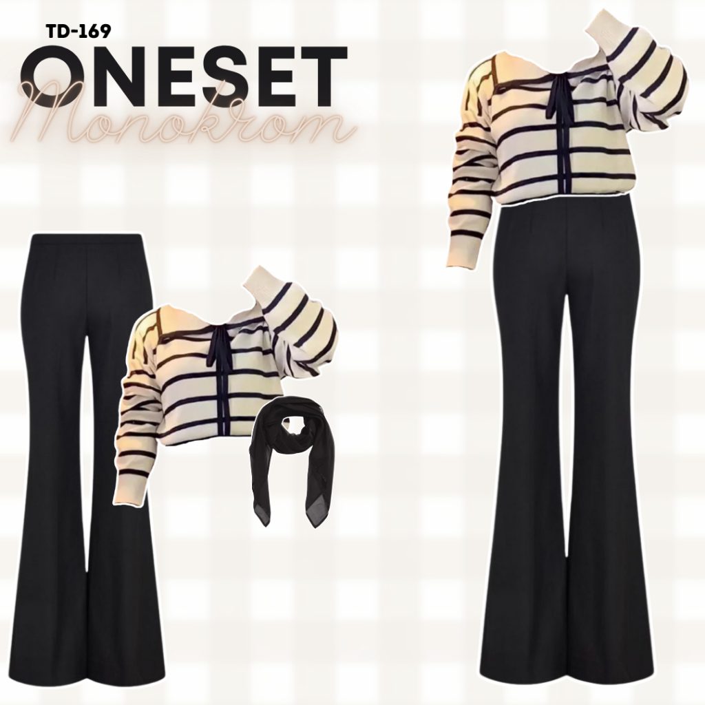 Onniwear - ชุดเดียวสําหรับผู้หญิง สไตล์เกาหลี 3 in 1 มาพร้อม [เสื้อแขนยาว + กางเกง Cutbray + ฮิญาบ] 