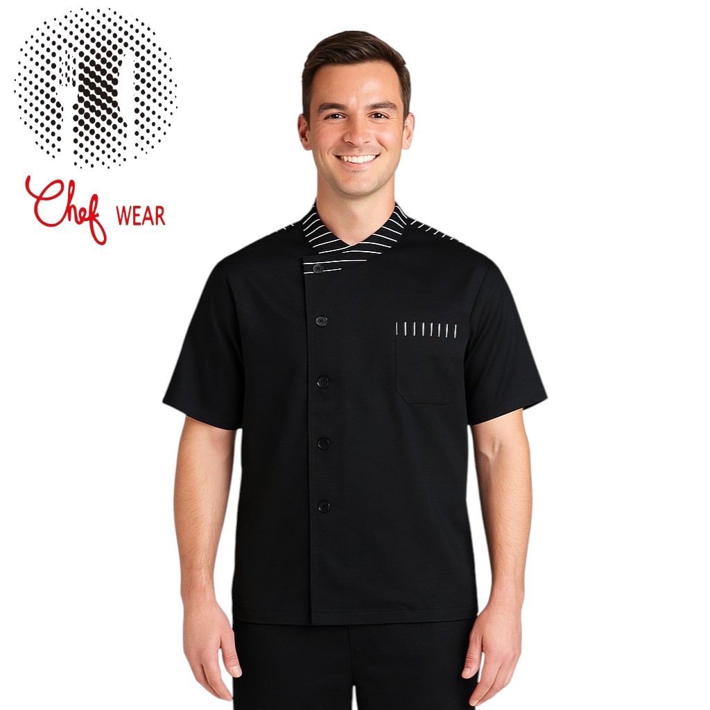 Chef Wear OTTAWA STRIPE สีดํา SS Chef Jacket