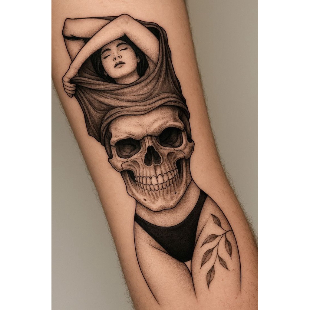 รอยสักชั่วคราวล่าสุดสําหรับผู้หญิง รุ่น skull เสื้อผ้าถอดได้ MODEL: MC:girl 01