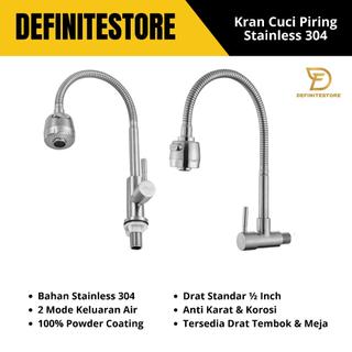 Kran Cuci Piring Stainless 304 Fleksibel 2 Mode Air Anti Karat – Drat Tembok & Meja