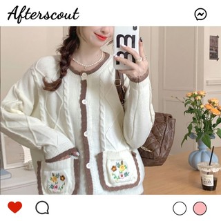 AS - Cardigan Saku Bordir korean style cardigan rajut knitwear saku bunga bordir atasan sweater