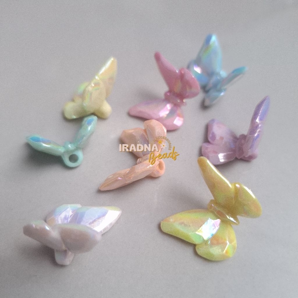 ลูกปัดผีเสื้อบินสีสันสดใส 100 กรัม AB สีพาสเทล