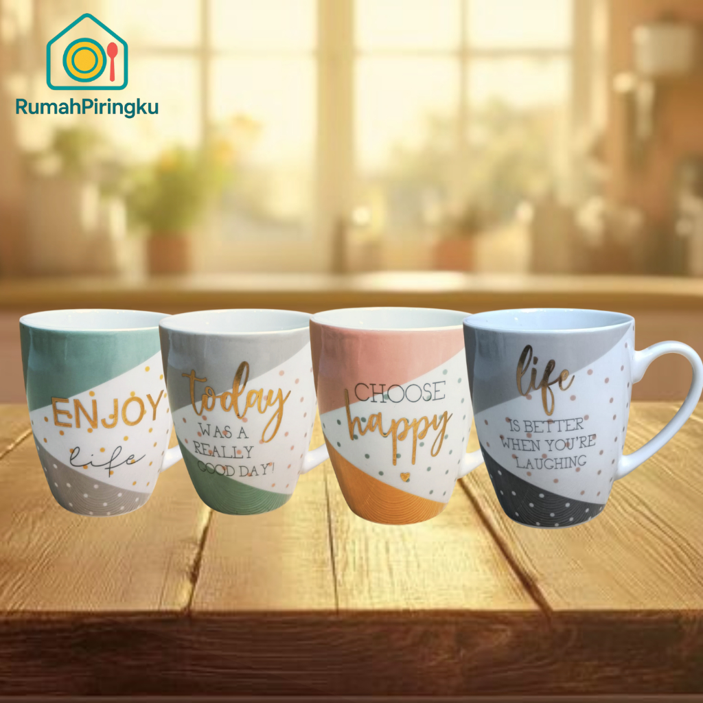 MY PLATE HOUSE แก้วเซรามิค / แก้วกาแฟ / ถ้วยเซรามิคพร้อมแก้ว HAPPY QUOES MOTIF