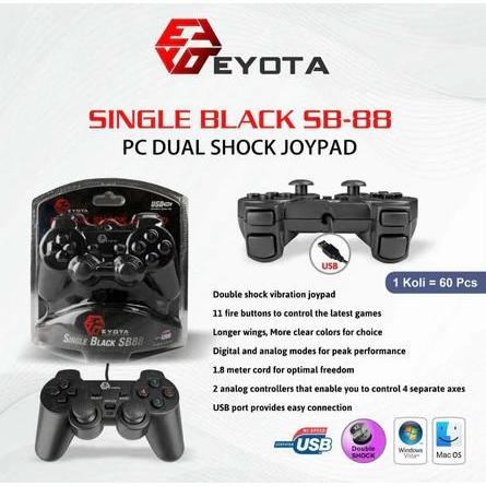 EYOTA TRANSPARKENT BLACK GAMEPAD USB STICK GAMEPAD VIBRATION TURBO JOY STICK SINGLE OR DOUBLE - สีดํ