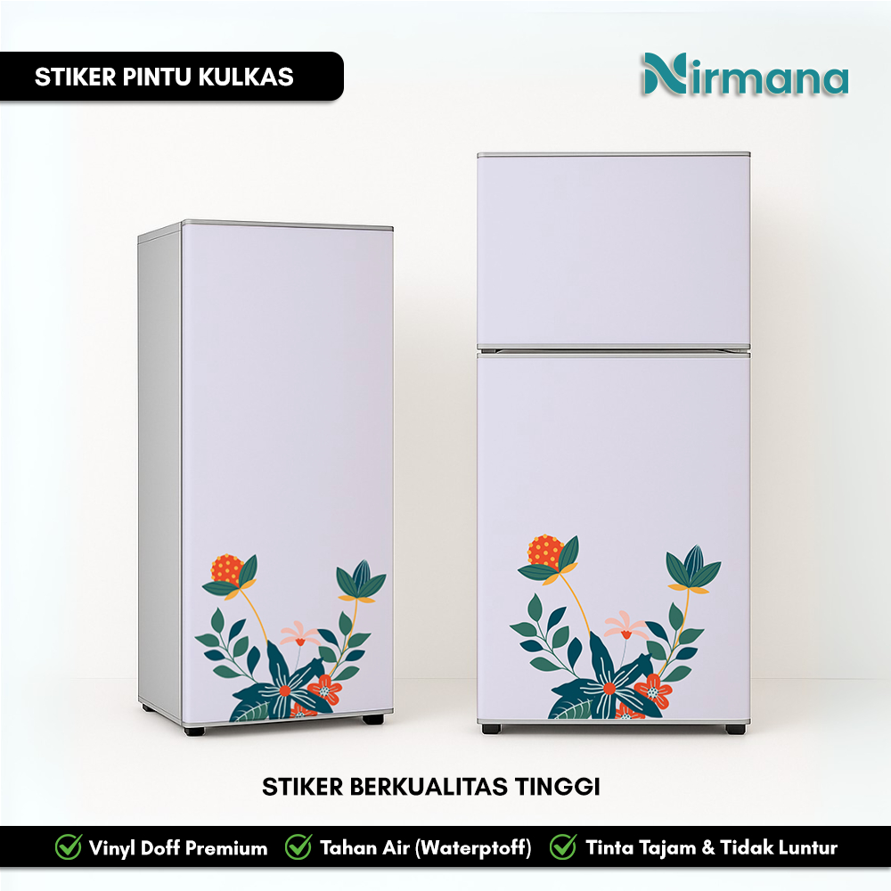 Nirmana สติ๊กเกอร์ไวนิลพรีเมี่ยมสําหรับประตูตู้เย็น 1 ประตูและ 2 ประตูลายดอกไม้ Motif 60x120 60x150 