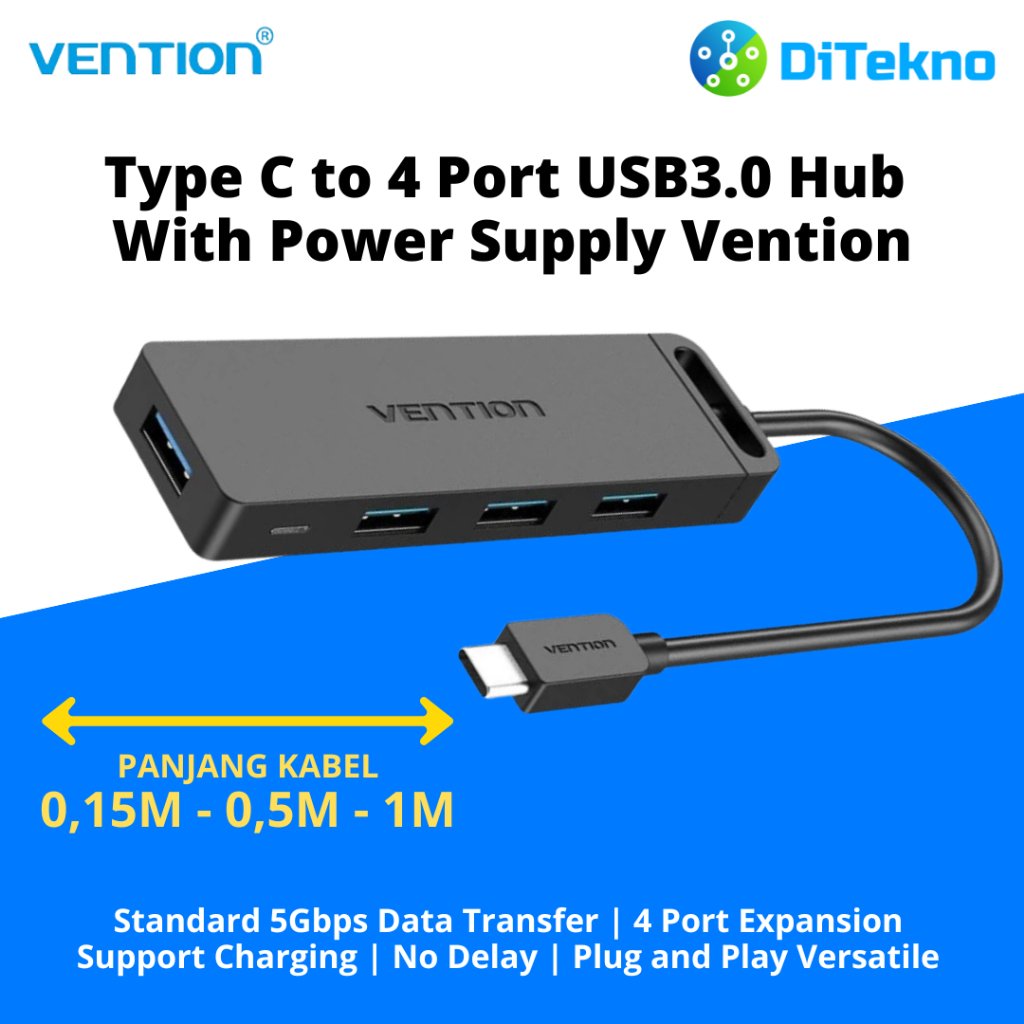 Vention USB Type C ถึง 5 พอร์ต USB 3.0 Hub 15 CM 50 CM 1 เมตร พร้อมแหล่งจ่ายไฟ