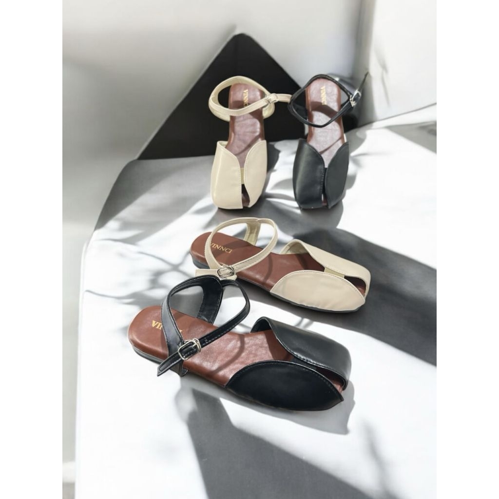 VINNCI NR-011 FLAT SANDALS WITH BACK STRAP SIZE 37-40 ANTI-SLIP SYNTHETIC LEATHER