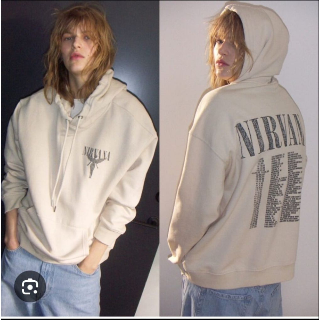 Nirvana สีกากี เสื้อฮู้ดโอเวอร์ไซส์ อืม