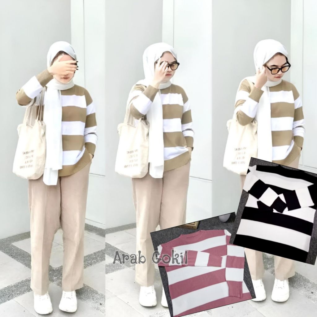 PREMIUM LARGE STRIP blaster knit Sweater เสื้อไหมพรมโอเวอร์ไซส์สไตล์เกาหลี เสื้อท่อนบนสตรีแบบถักระดั