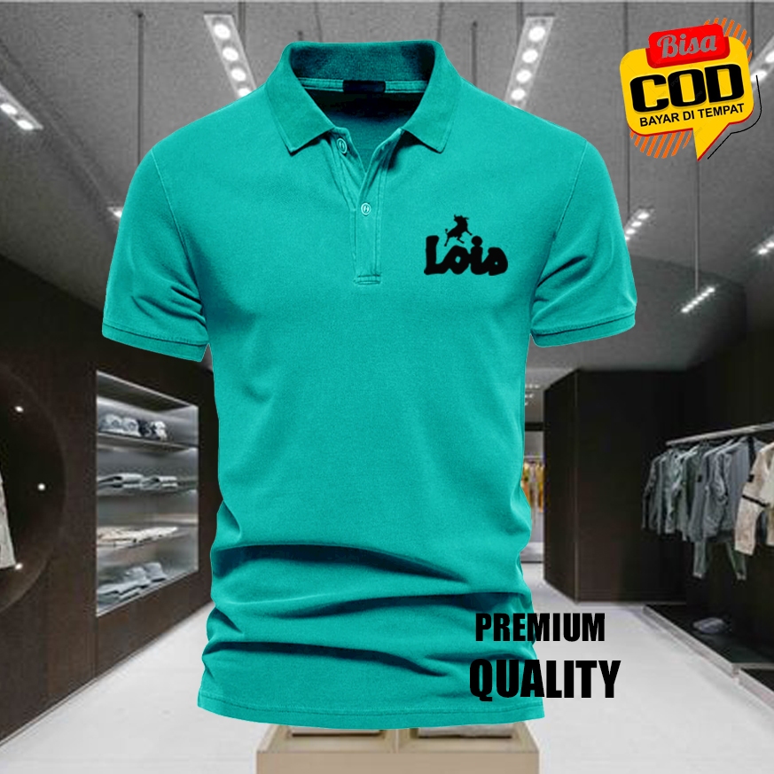 เสื้อโปโล / เสื้อยืดคอปก LOIS TXT BLACK Premium Polo POLYSTER วัสดุแขนสั้น / เสื้อผ้าผู้ชายและผู้หญิ