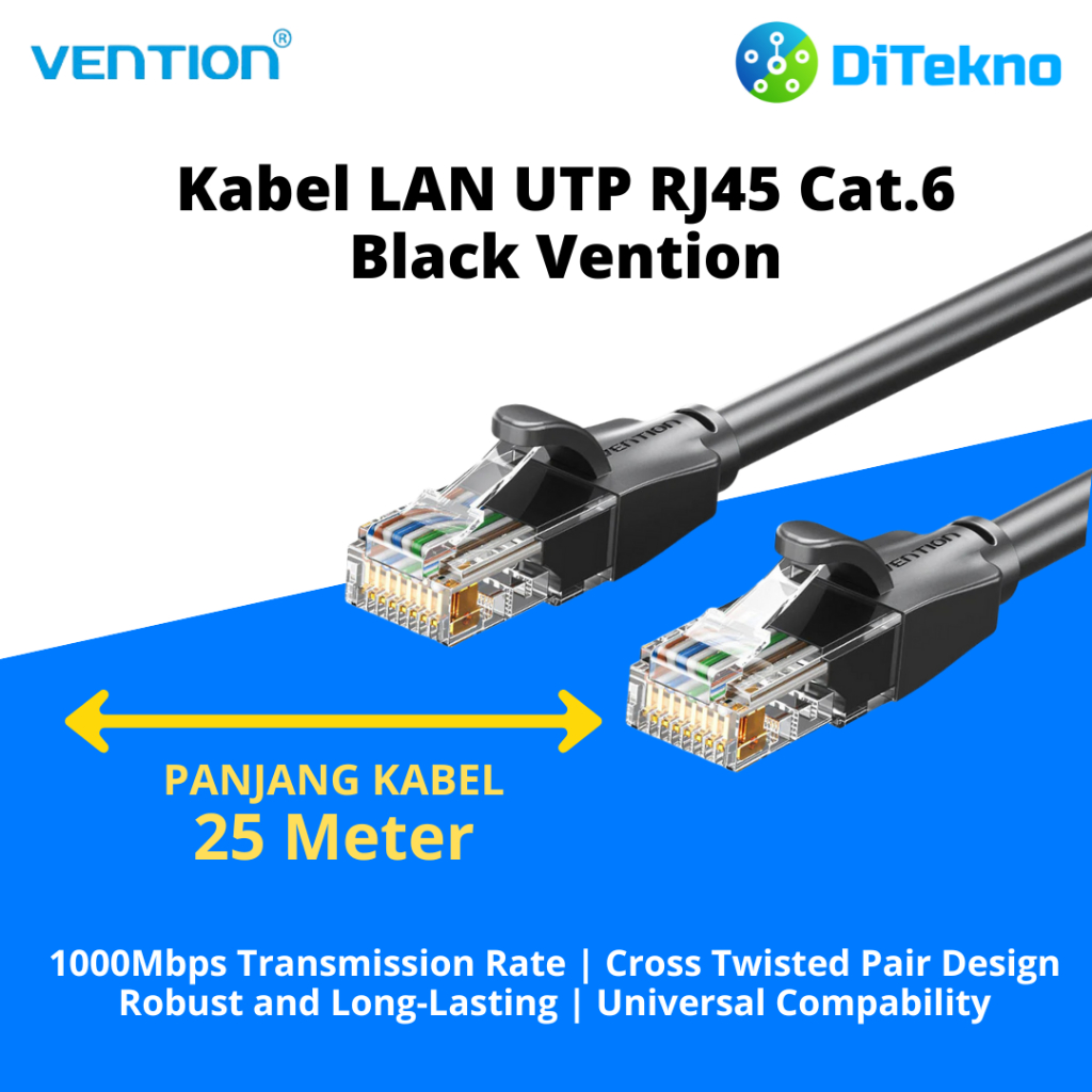 Vention 25 เมตร UTP RJ45 Cat6 สาย LAN สีดํา