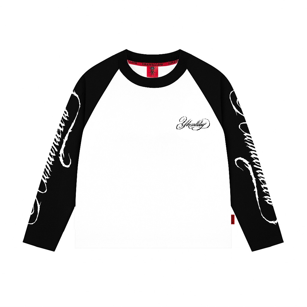 RAGLAN LONGSLEEVE BOXY | ฟิธ | ดําขาว | YIKESALLDAY