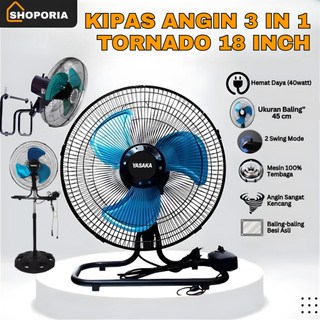 YASAKA YA-1808 Kipas Angin Tornado Besi Duduk Dinding Berdiri Besar 18 Inch Fan