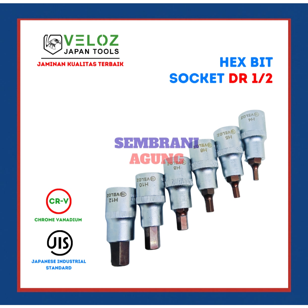 MATA VELOZ FLAT SOCKET EYE WRENCH H4/H5/H6/H8/H10 1/2 HEX BIT SOCKET JAPAN INDUSTRAIAL STANDARD (JIS