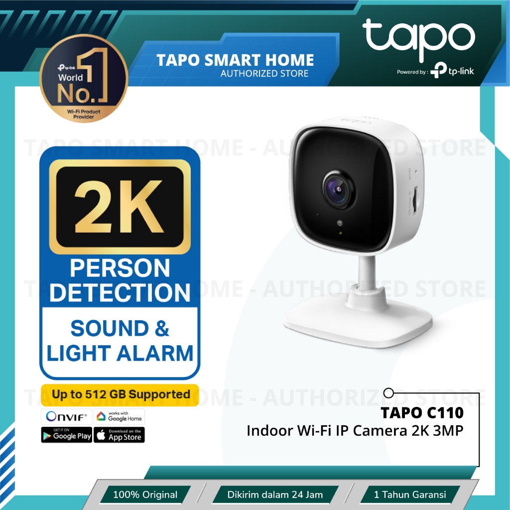 TAPO C110 สมาร์ทกล้อง IP กล้องวงจรปิด 3MP 2K ในร่ม WiFi ไร้สาย 2 ทิศทาง Motion Detection Night Visio