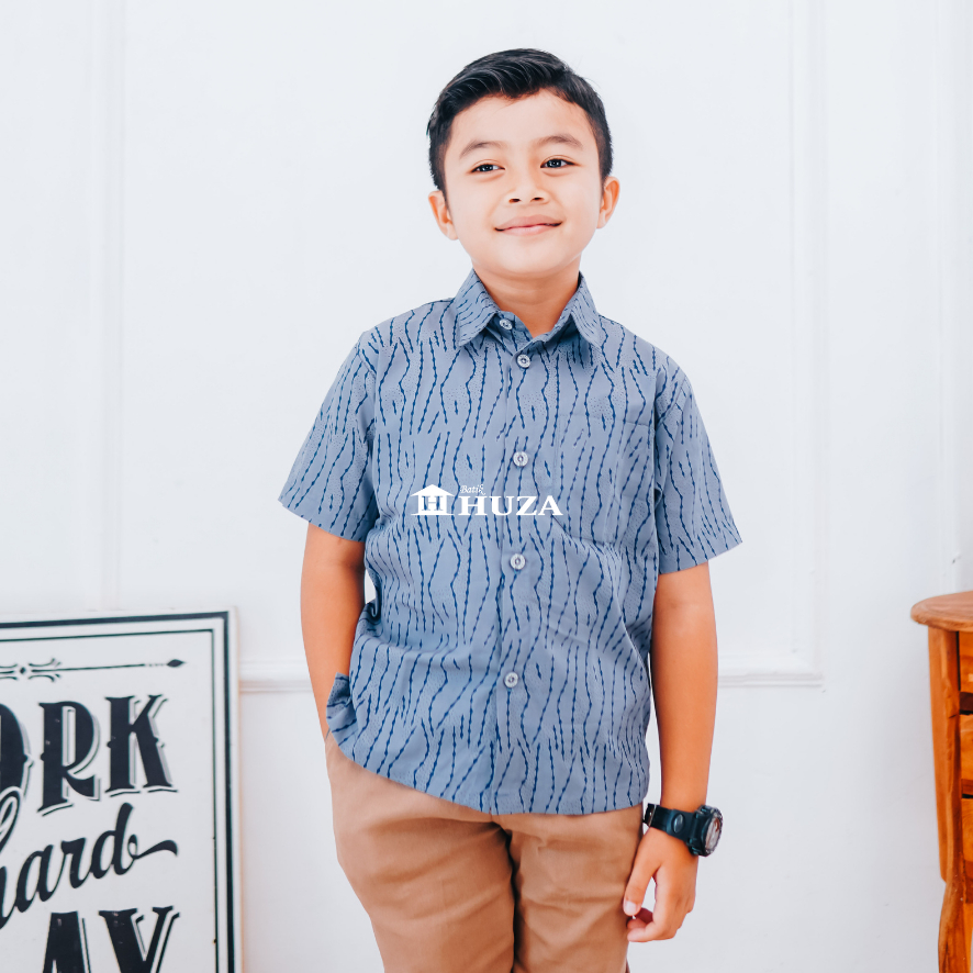 KAMEJA BATIK HUZA - เสื้อเชิ้ตแขนสั้นแขนสั้น HEM AXCEL CHILDREN
