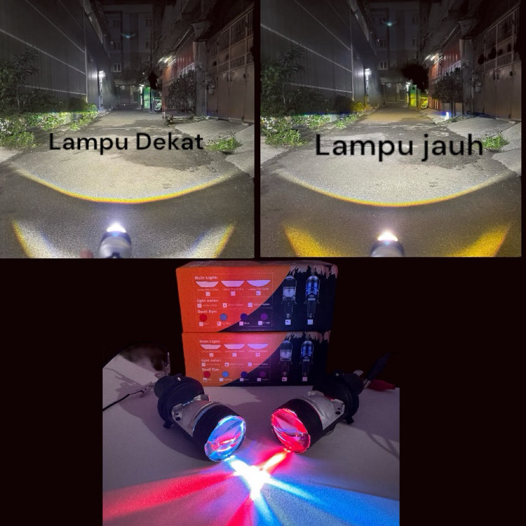 MERAH MINI LED LAMP PROJECTOR BILED PROJECTOR รถรถจักรยานยนต์ H4 HEADLIGHT LED LENS BLUE LENS PLUS D
