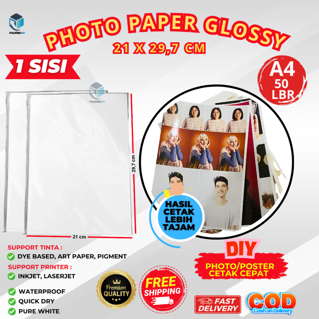 A4 GLOSSY PHOTO PAPER CONTENDTS 50 แผ่น 1 ด้านกันน้ํา / กันน้ํา GLOSSY INKJET PHOTO PAPER
