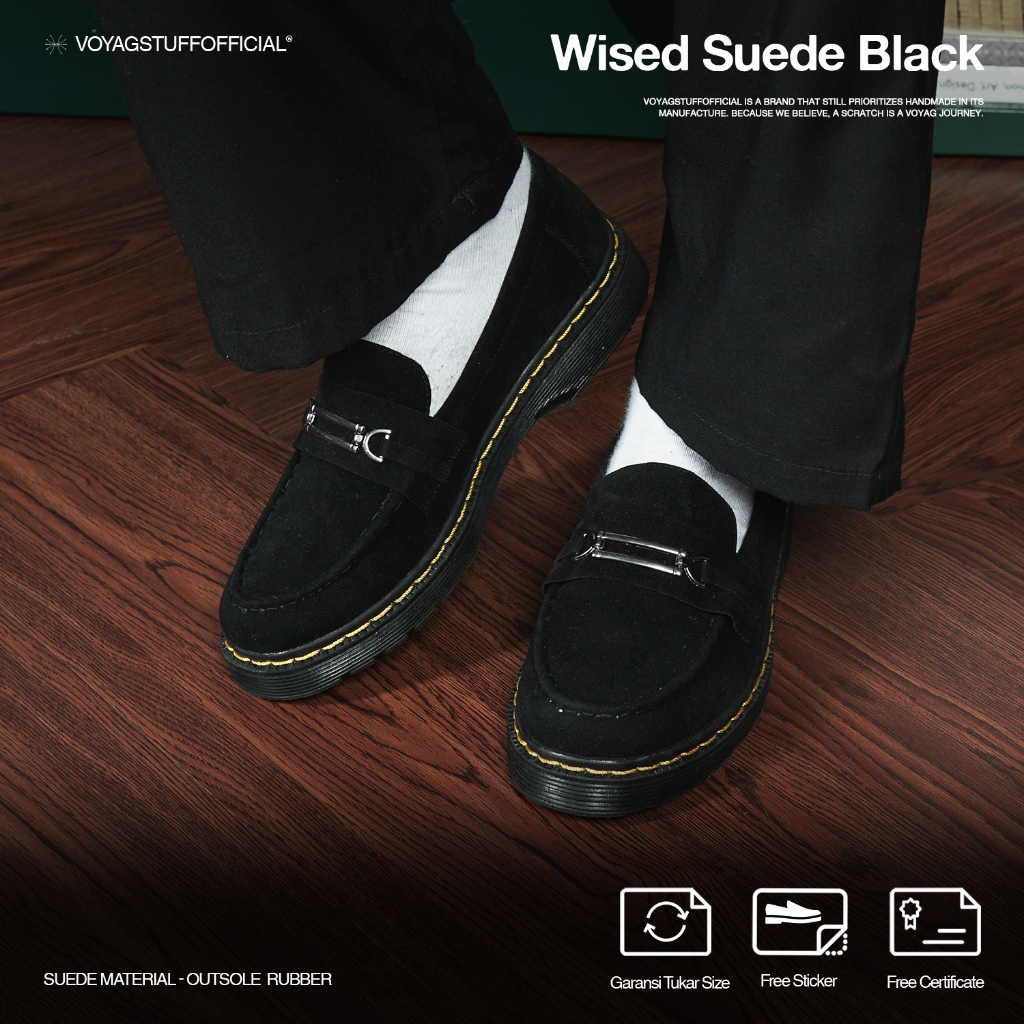Voyagegstuffofficial - Wised Suede Mens Black Penny Loafer
