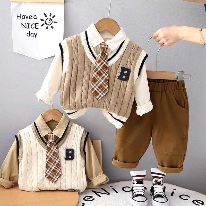KEMEJA DBOX ใหม่ล่าสุด 3IN1 KNITTED VEST สําหรับ BOYS AGE 6 MONTHS-5 YEARS RAYON เสื้อ CHINOS TROUSE