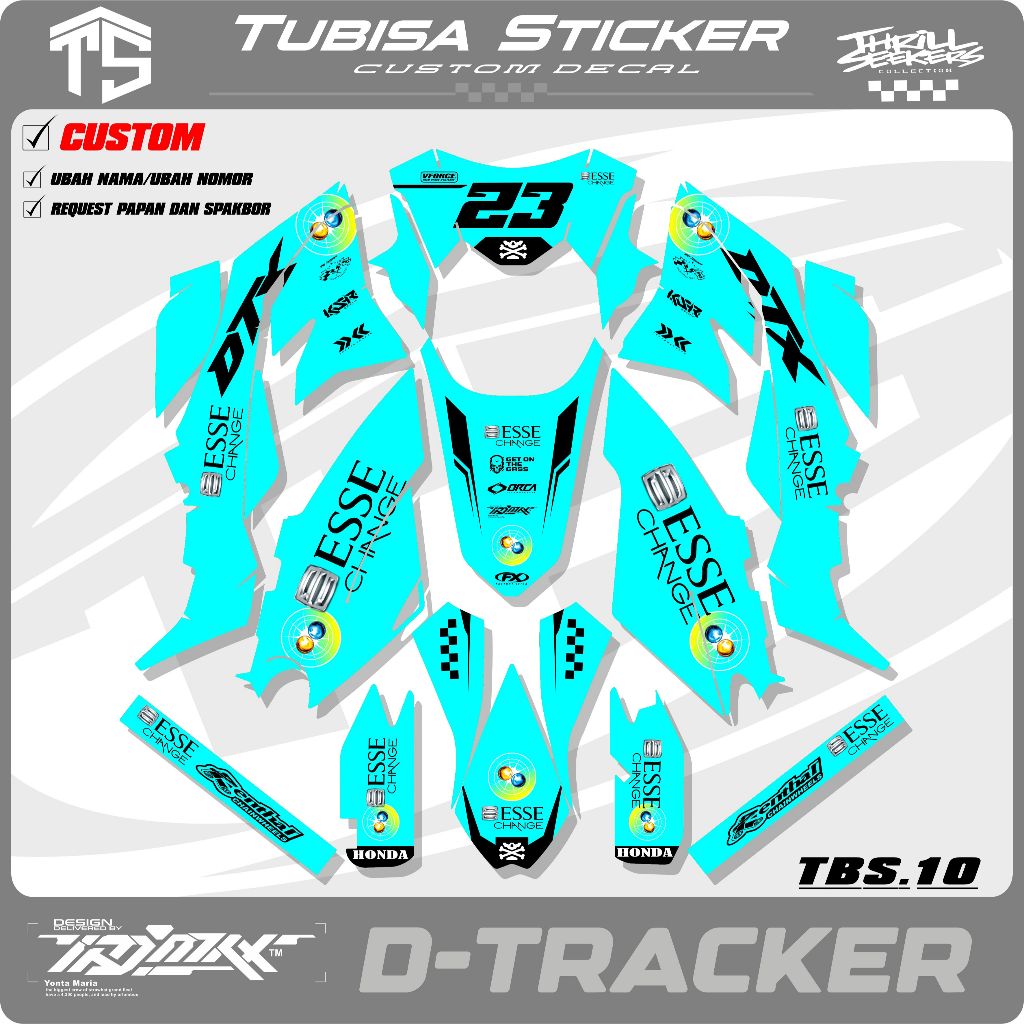 KAWASAKI DTRACKER DECAL - CUSTOM NAME N0MOR ฟรี / ตะแกรงเจาะเลือด ESSE TBS.10