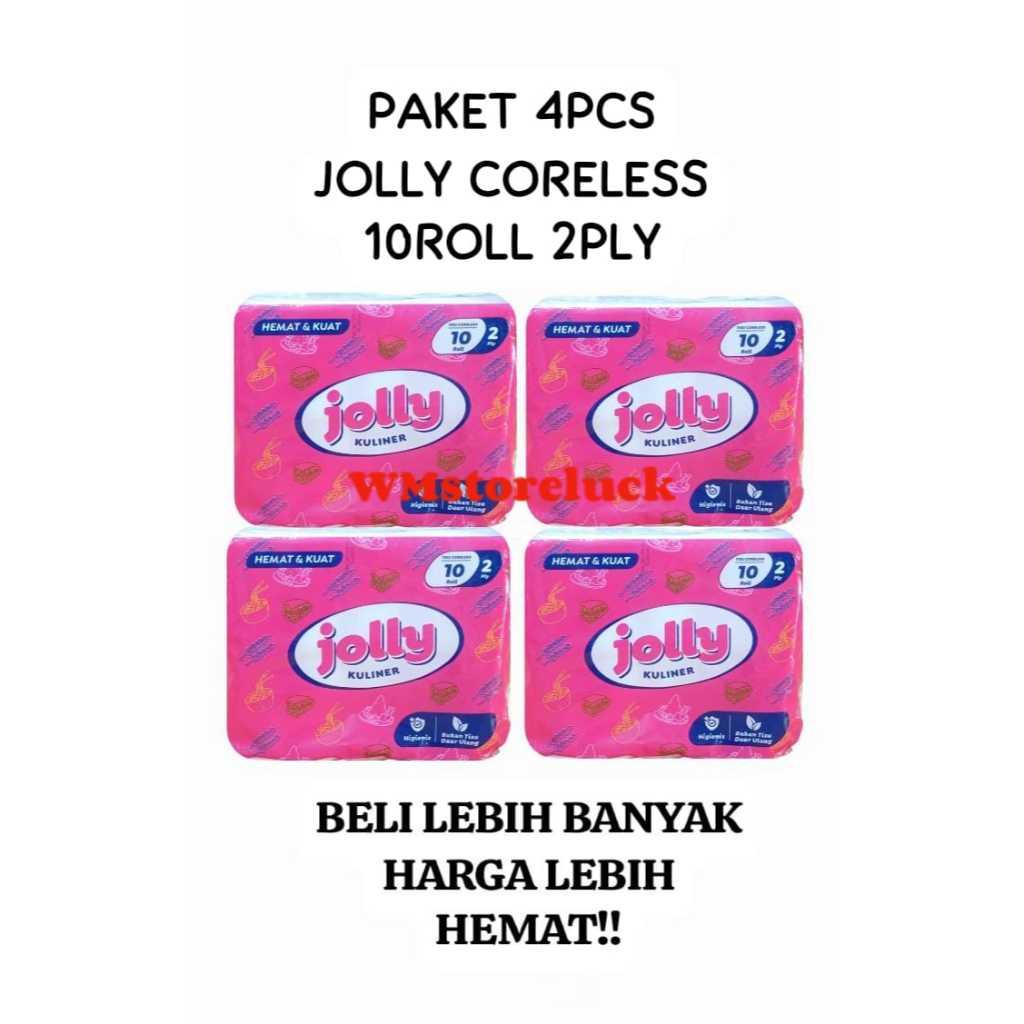 4 ชิ้น JOLLY ROLL CORELESS TISSUE COTENTS 10 ROLL 2ply / joly toilet TISSUE core น้อยลง 10 ม้วน / อเ