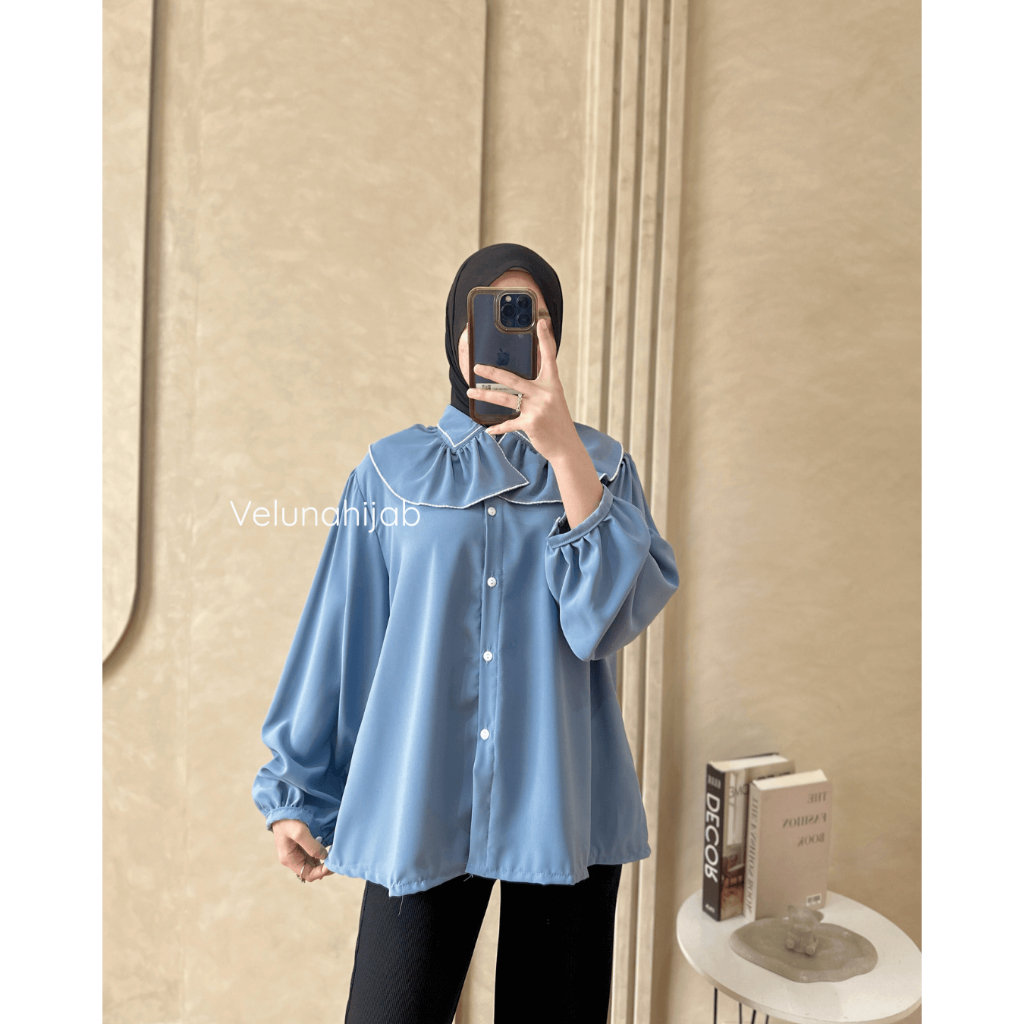 VELUNA || Eowyn Top เสื้อนัวเนียผู้หญิงด้านบนสไตล์เกาหลีแขนยาวน่ารัก Poka วัสดุผสมเย็บปักถักร้อย