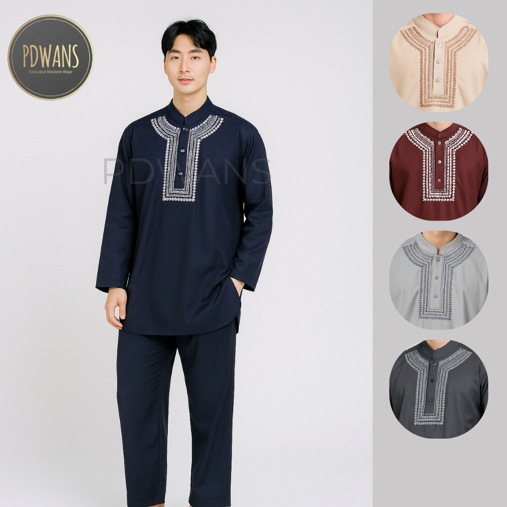 ผู้ใหญ่ PAKISTAN SUITS COLOR Series มุสลิมปัก Koko เสื้อผู้ชาย UMROH CLOTHES BGM01D PDWANS
