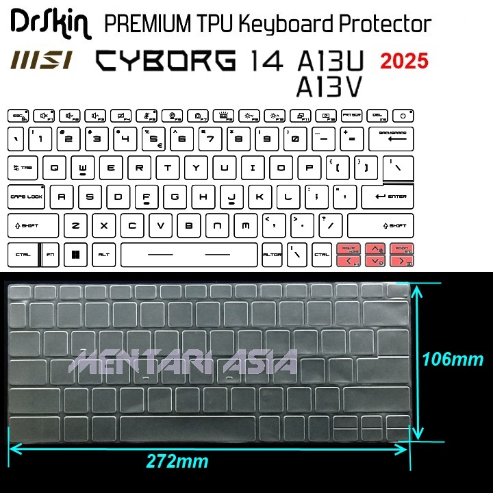 ตัวป้องกันคีย์บอร์ด MSI CYBORG 14 A13U A13V (2025) - DrSkin Premium TPU Clear
