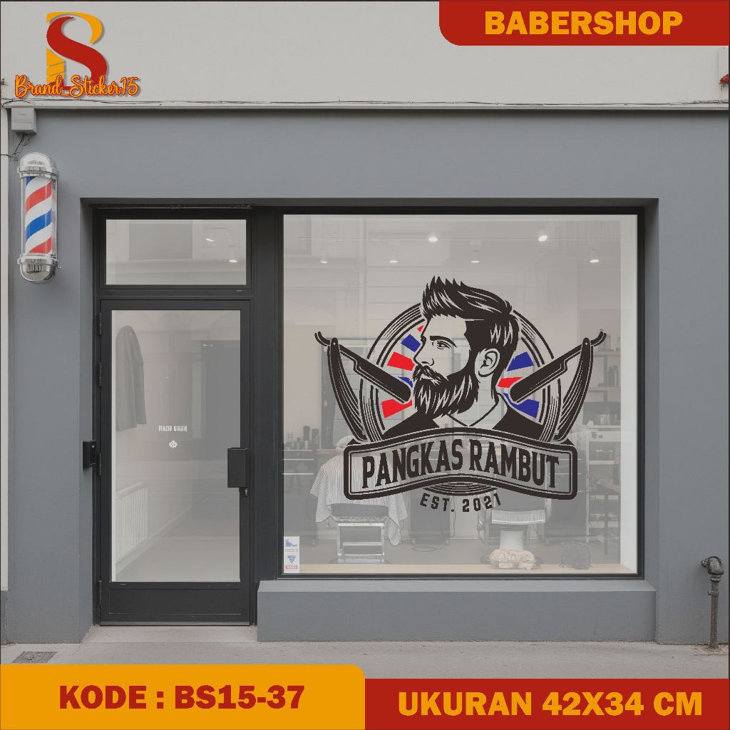 CUSTOM NAME STICKER BARBERSHOP GLASS STICKER ตัดผมสติ๊กเกอร์ติดผนัง CUSTOM NAME ((MK)))