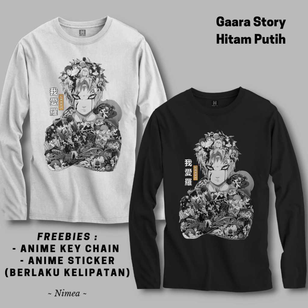 Gaara Story Anime Long T-Shirt สีดําและสีขาว - เสื้อผ้าเย็นสําหรับผู้ชายและผู้หญิง Nimea Distro
