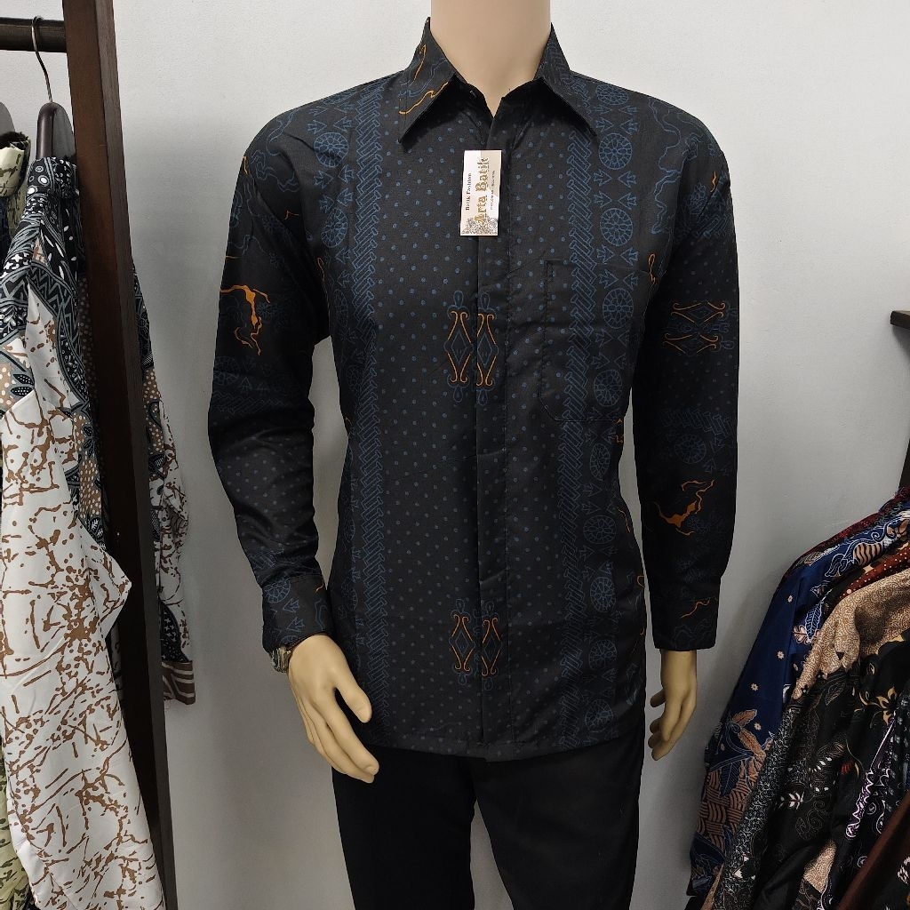 KEMEJA Original สีดําชาติพันธุ์เสื้อผ้าบาติก arta ผ้าบาติก CODE 008 บาติกผู้ชายแขนยาว l ใหม่สีดํา l ต้นฉบับ songkok ผ้าบาติก 8.8 25 ireng songket ผ้าบาติกสีดําทอผ้าบาติกเครื่องแบบ l ล่าสุด