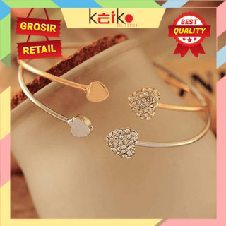 ALOY GL001 - Gelang Bangle GROSIRAN Open Cuff Motif Hati Kristal untuk Wanita / Gelang Love / Gelang Bangle Fashion