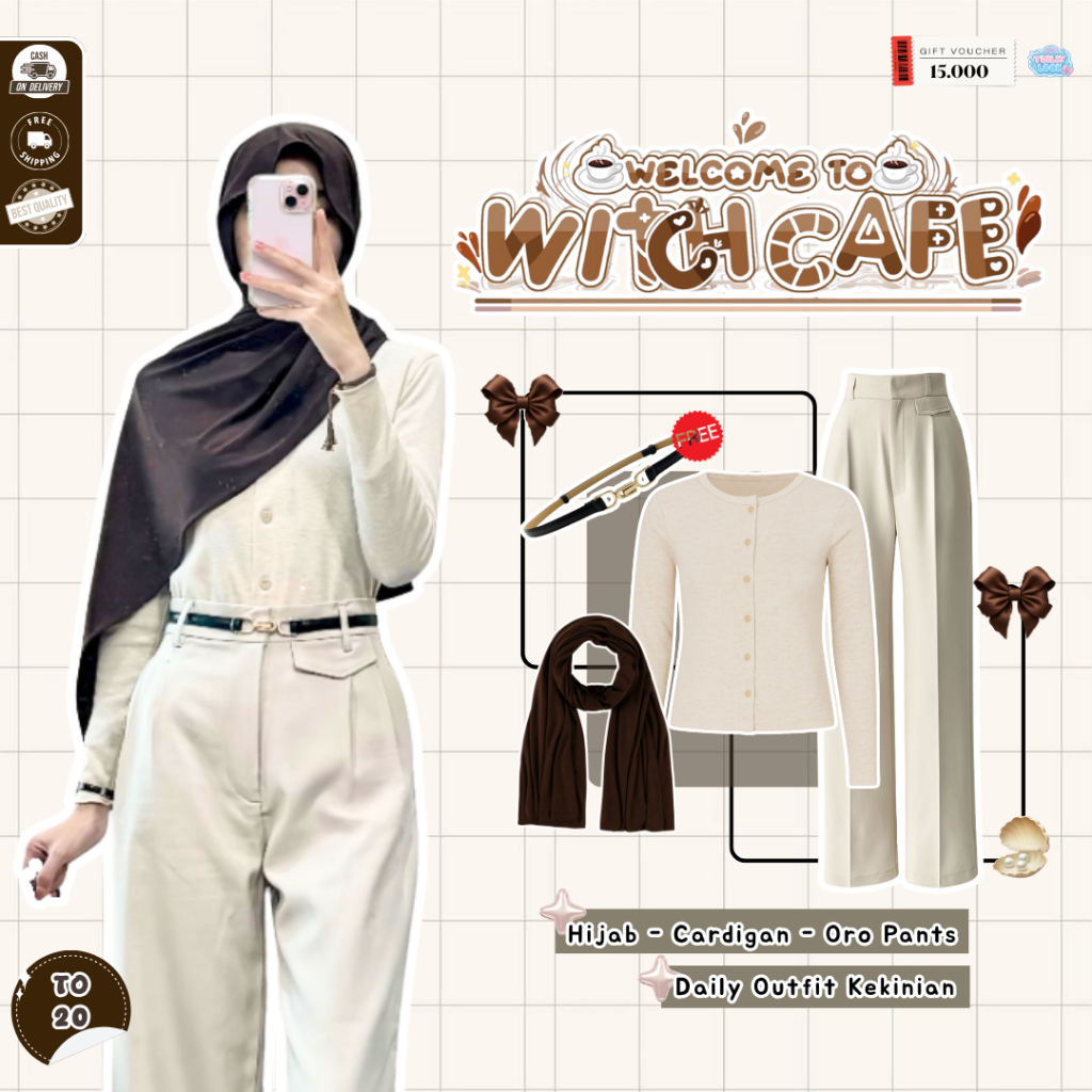 ชุดฮิญาบโมเดิร์นของยุนอา | เสื้อ Pashmina, คาร์ดิแกน Asher, กางเกง Oro | ชุดสไตล์เกาหลี - ถึง20