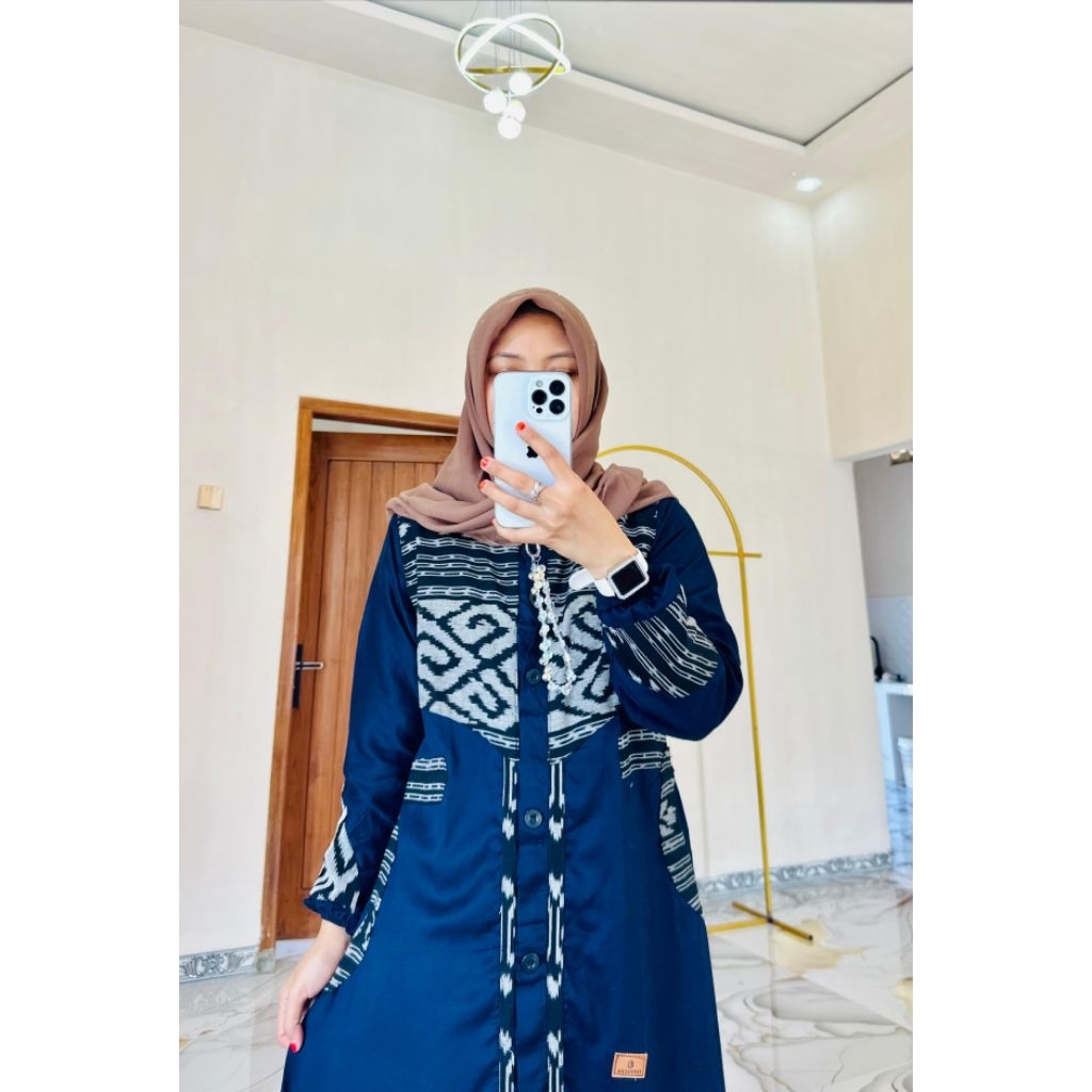 DAILY AJYAD NAVY WOVEN DRESS BY FAREECHA_LATEST FAREECHA GAMIS_LATEST WOVEN GAMIS