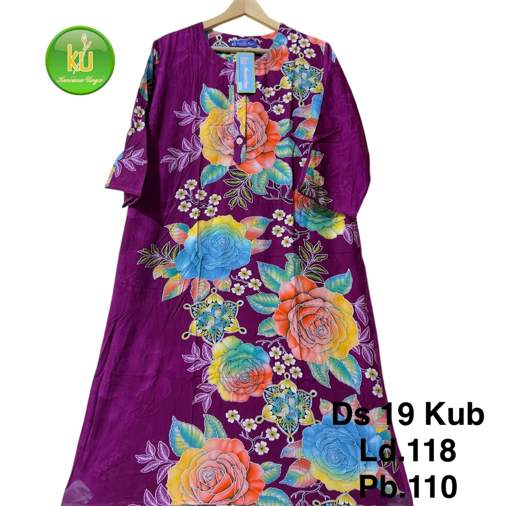 UNGU KATUN MODERN 3/4 SLEEVE DRESS ORIGINAL PURPLE KENCANA BATIK DASTER DS19 KUB BLUE LABEL FLOWER M