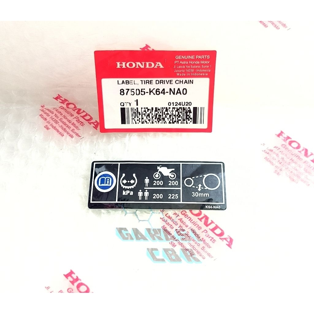 87505K64NA0 - สติ๊กเกอร์ฉลากโซ่ขับเคลื่อนยาง Honda CBR 250RR K64J