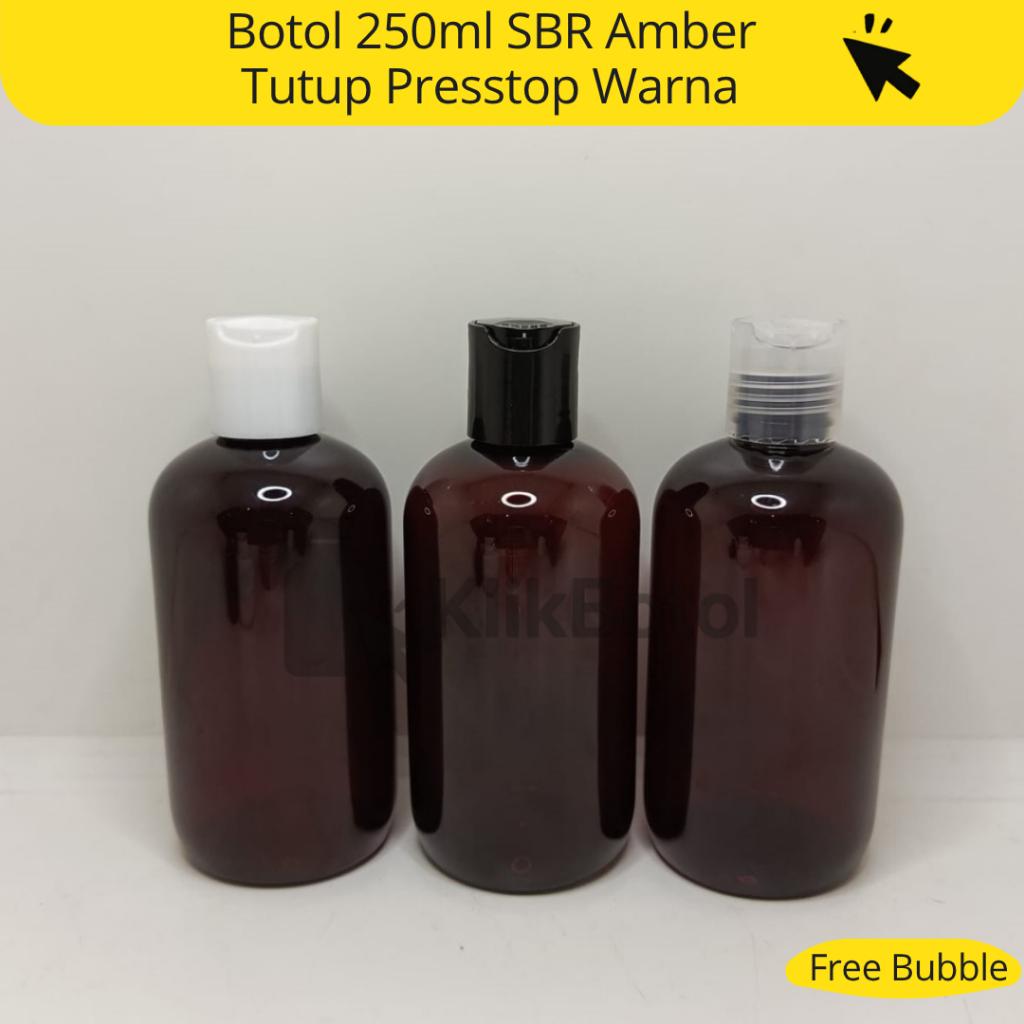 ขวดสีเหลืองอําพัน SBR 250 มล. พร้อมหมวกคอ Fliptop Presstop 24 / ขวด SBR