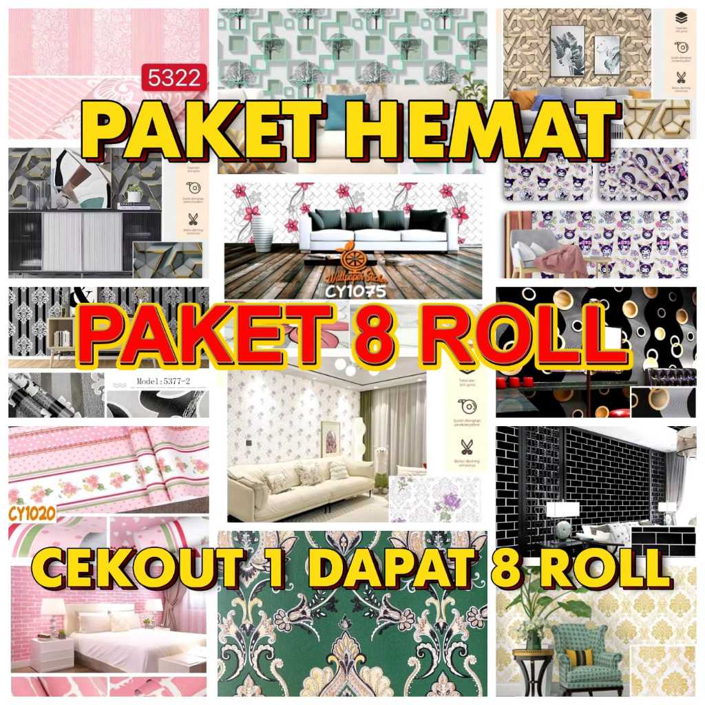 SUPER SAVING PACKAGE บรรจุุภัณฑ์ 8 ม้วน WALLPAPER WALLPAPER WALLPAPER LIVING ROOM WALLPAPER