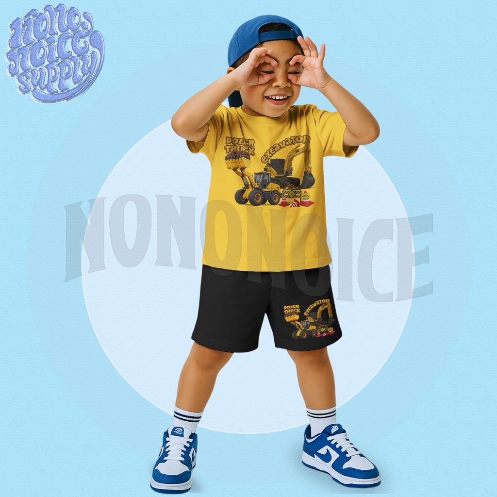 Excavator และ Dozer Truck Animation ชุดเสื้อยืดเด็ก / Dozer Truck Excavator ชุดเสื้อและกางเกงเด็ก อา