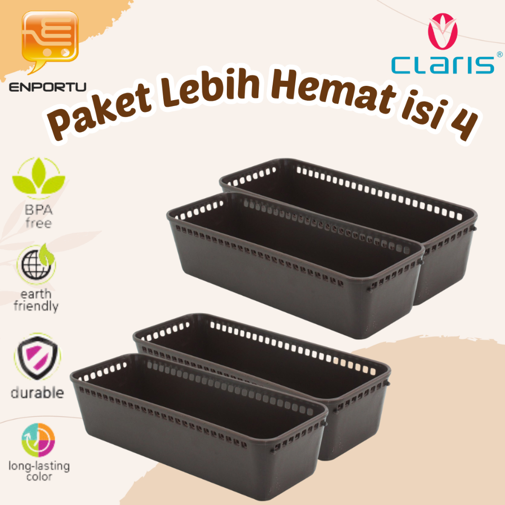 แพ็คเกจ CLARIS บรรจุกล่องถาดตาข่าย 4 ชิ้น 0502 R | ตะกร้าจัดระเบียบขนาดเล็ก | กล่องอเนกประสงค์