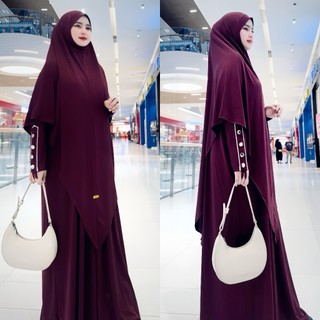 Almahyra Abaya Set Khimar Syar’i x Raytwins89 Bahan Jersey Premium, Gamis Arab, Umroh Haji Basic,