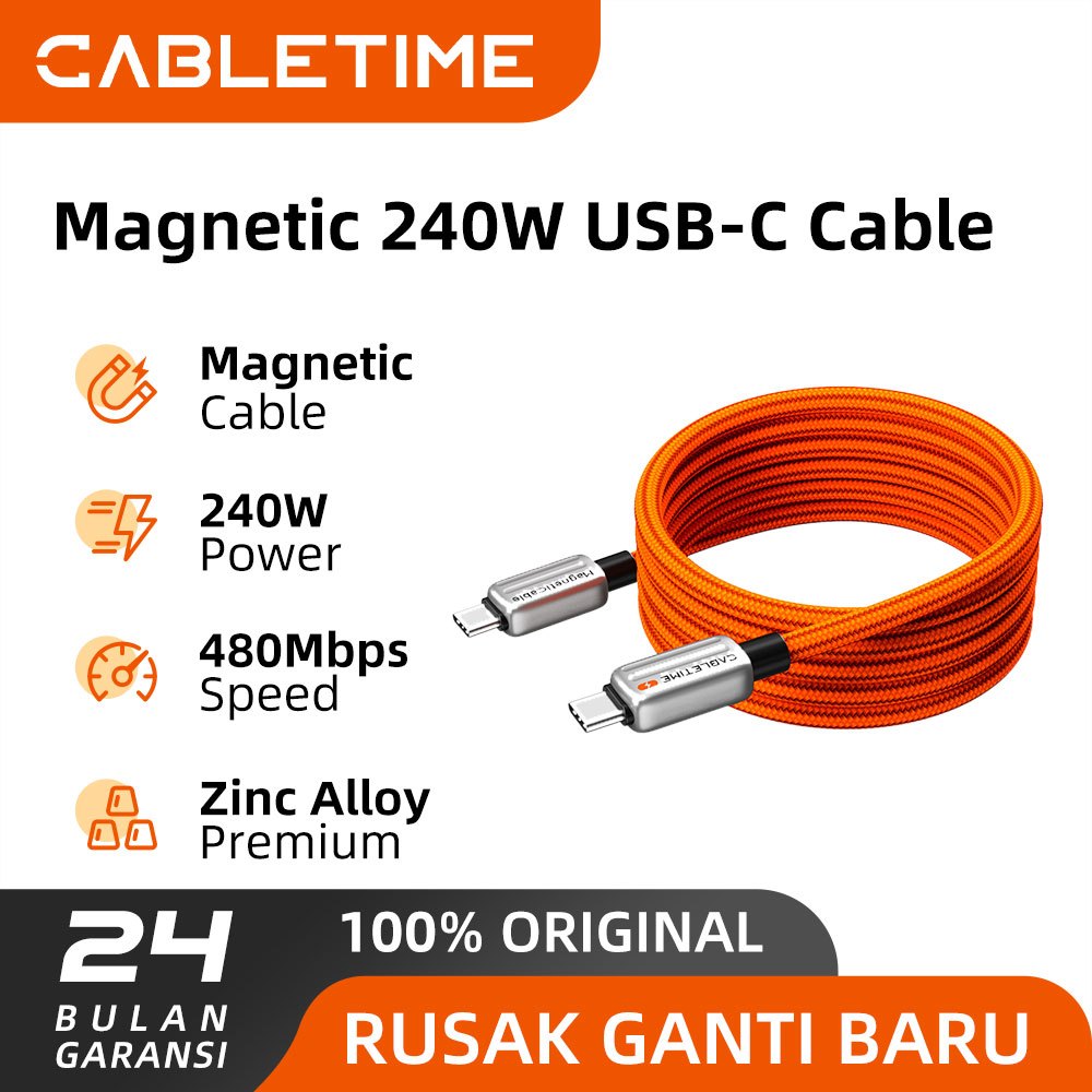 CABLETIME สายแม่เหล็ก USB Type C PD 240W 5A Ultra Fast Charging Exclusive Series
