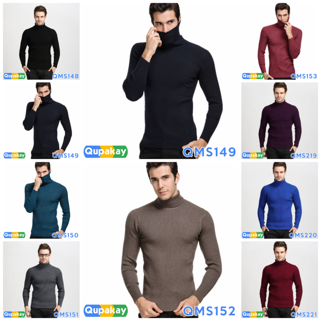 QUPAKAY เต่าคอคอเต่าผ้าฝ้าย Fine Knit Sweater | เสื้อเชิ้ตผู้ชายนุ่ม เย็นสบาย QMS148 - QMS153, QMS21