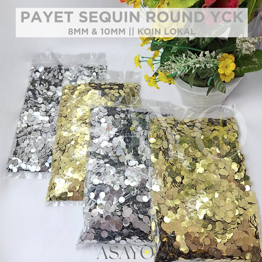 LOKAL (WHOLESALE) YCK Dollar Coin Sequins 8mm (0.8cm) & 10mm (1cm) Metallic Plain Silver Gold Sequin
