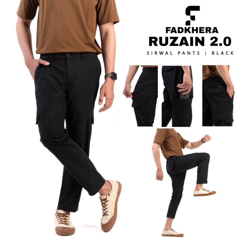 Fadkhera Sirwal Pants Relax Pants Cargo Pants Ruzain 2.0 สีดํา