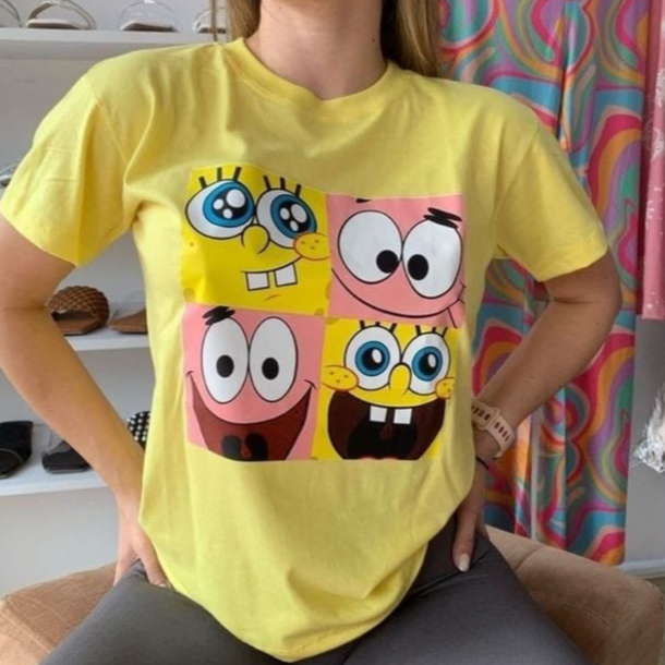 เสื้อยืดผู้ใหญ่ Unisex SP0NGEB0B P4TR1CK การ์ตูน Size M - 3XL Oblong Tee Top (2)