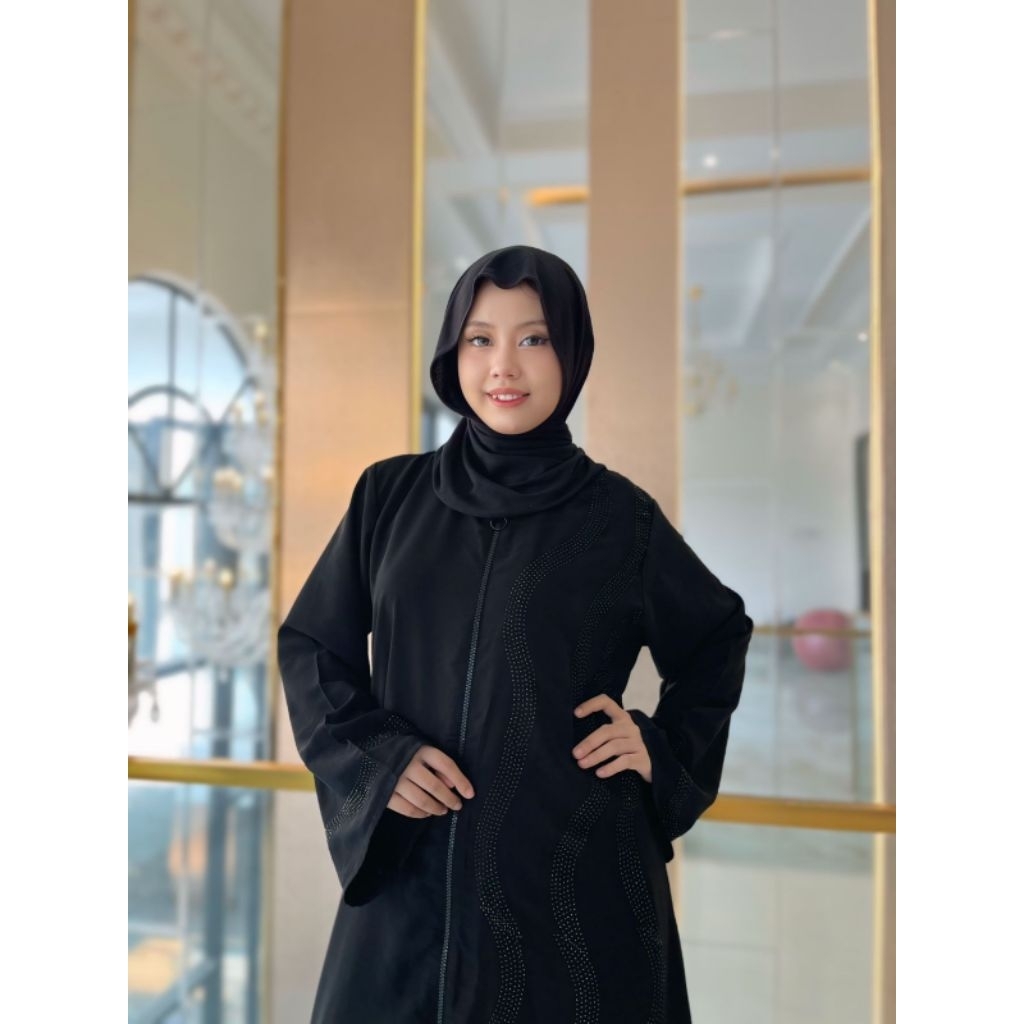 MATA MULLA & MELANI BLACK ABAYA WITH BLINK EYES COMBINATION JETBLACK MATERIAL ALKHATIB COLLECTION AD