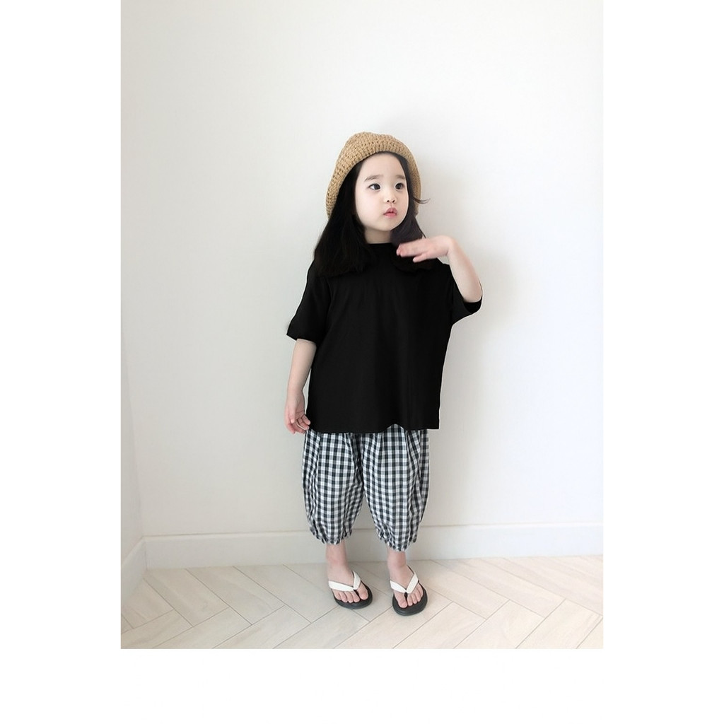 KATUN BBZ ชุดเด็กผู้หญิง OVER SIZE Culottes กางเกงอายุ 2-9 ปี AMORA set วัสดุผ้าฝ้ายตรวจสอบ
