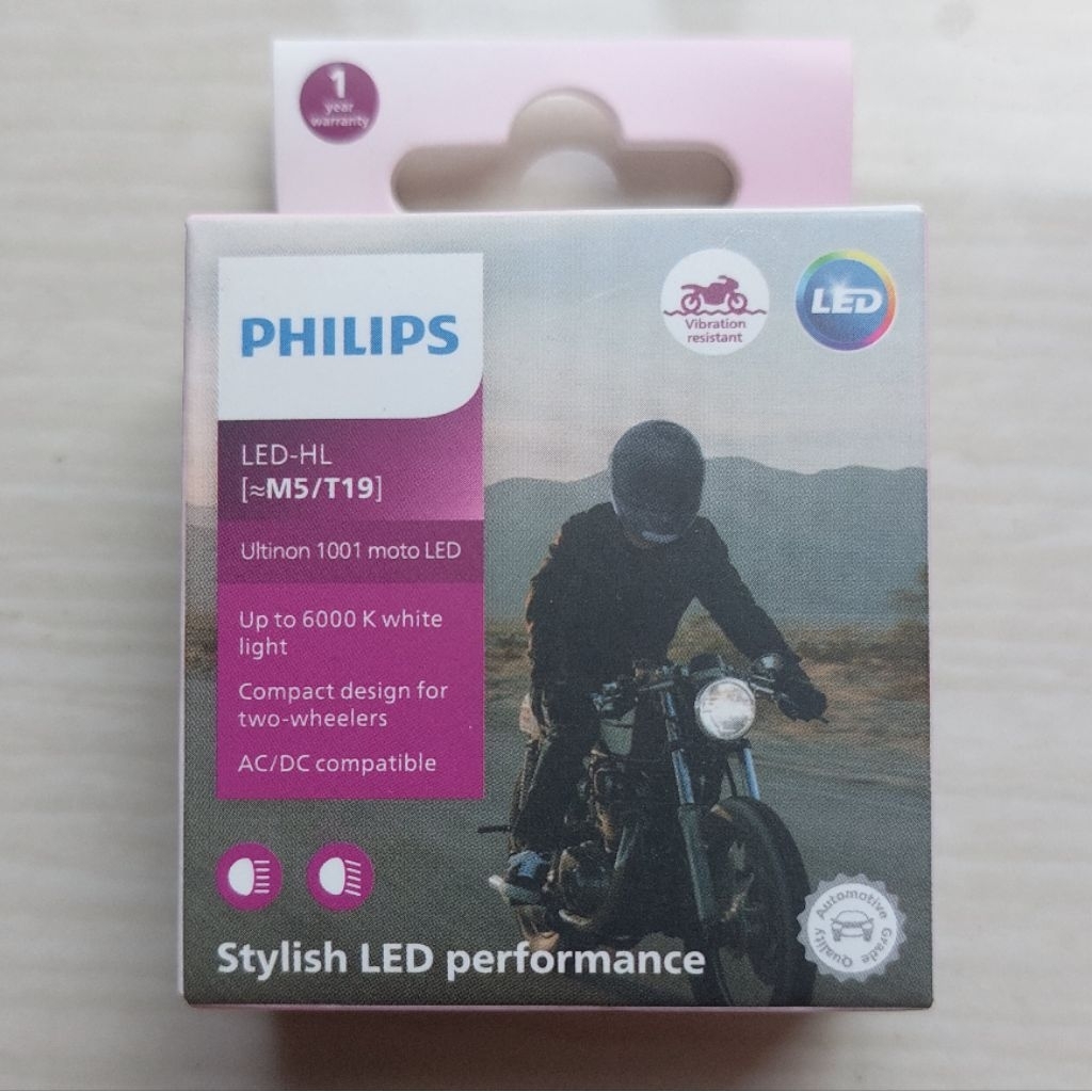 CAHAYA PHILIPS LED Ultinon 1001 Moto M5 T19 12V 4.5W AC DC 6000K แสงสีขาวสําหรับรถจักรยานยนต์ใต้กระด
